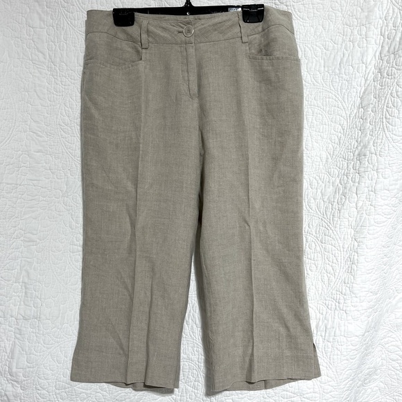 LILIBLEU Womens Linen Beige Wide Leg Cropped Pant, Size 10 -#303 - Picture 1 of 12